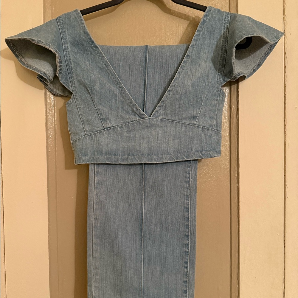 PrettyLittleThing  Blue Fitted Flare Jeans with Matching Top